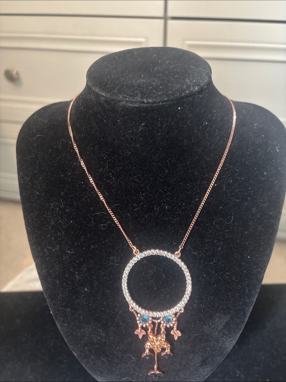Pilgrim Danish Design copper tone Circle Pendant Necklace with Blue Accents